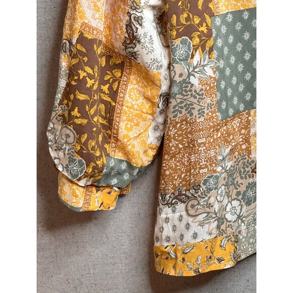 Patchwork Print Button Down Top Women Bubble Style Ruffles Trim HiLo Hem 18 XL - Picture 6 of 13